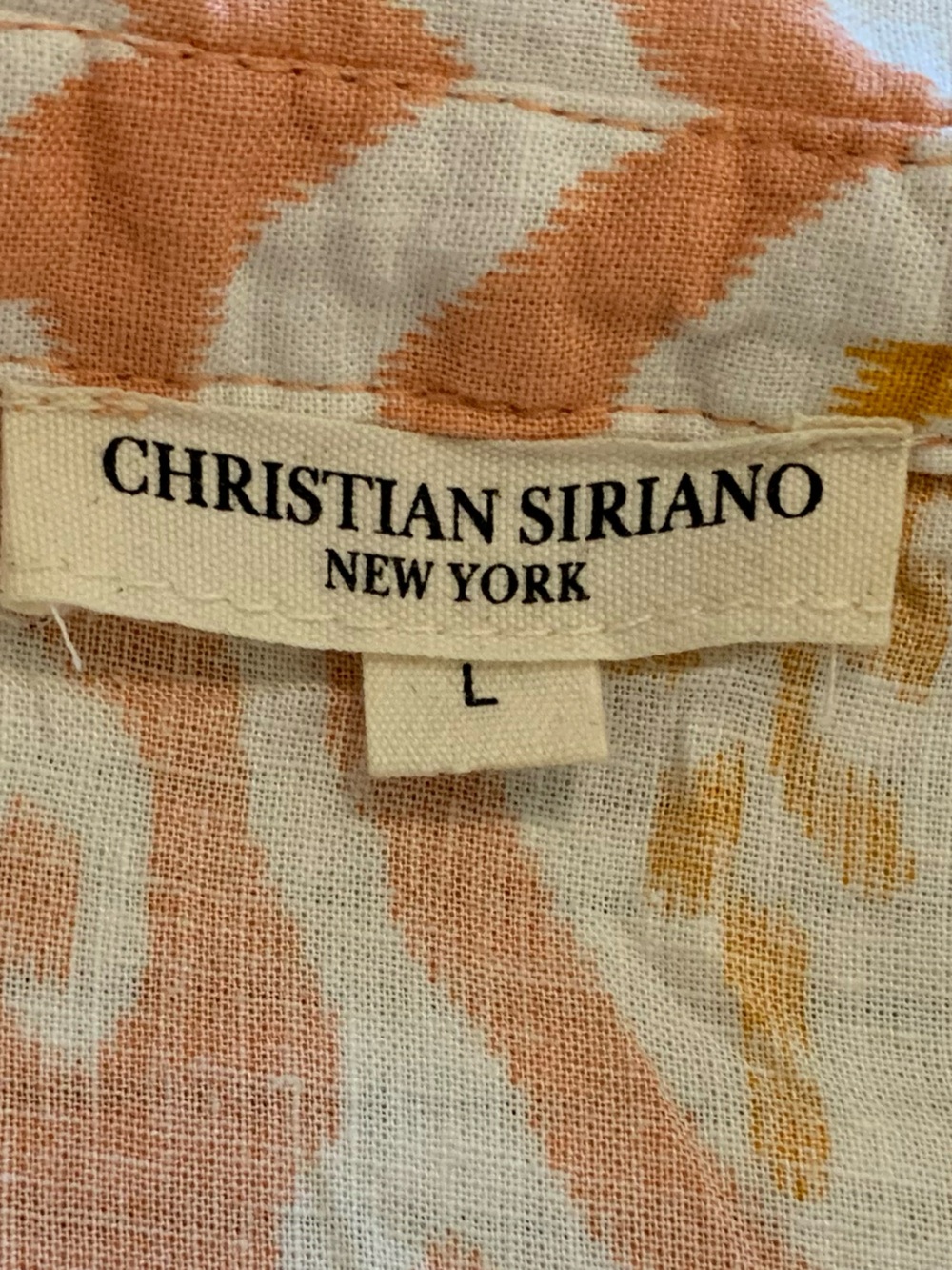 Christian Siriano Linen Rayon Blend Peach White Short Sleeve Button-Down | L - Picture 12 of 14